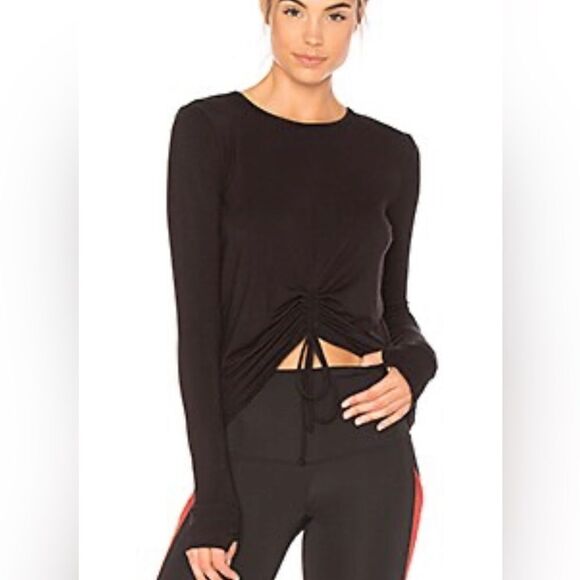 Beach Riot Cara Ruched Long Sleeve Top in Black- Size Small - Picture 1 of 7